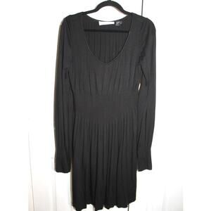 Charles Nolan New York Black Jersey Knit Pleated Dress sz M